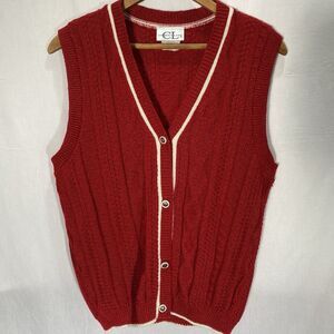 Vintage CRICKET LANE Sweater Vest Cable Knit Button Front V Neck Womens S Red
